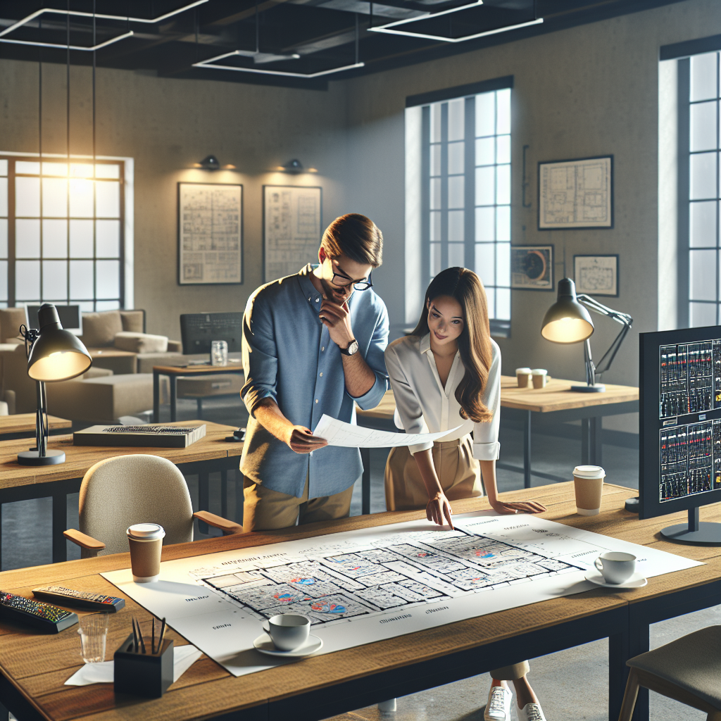 AV team members collaborating on event lighting plans