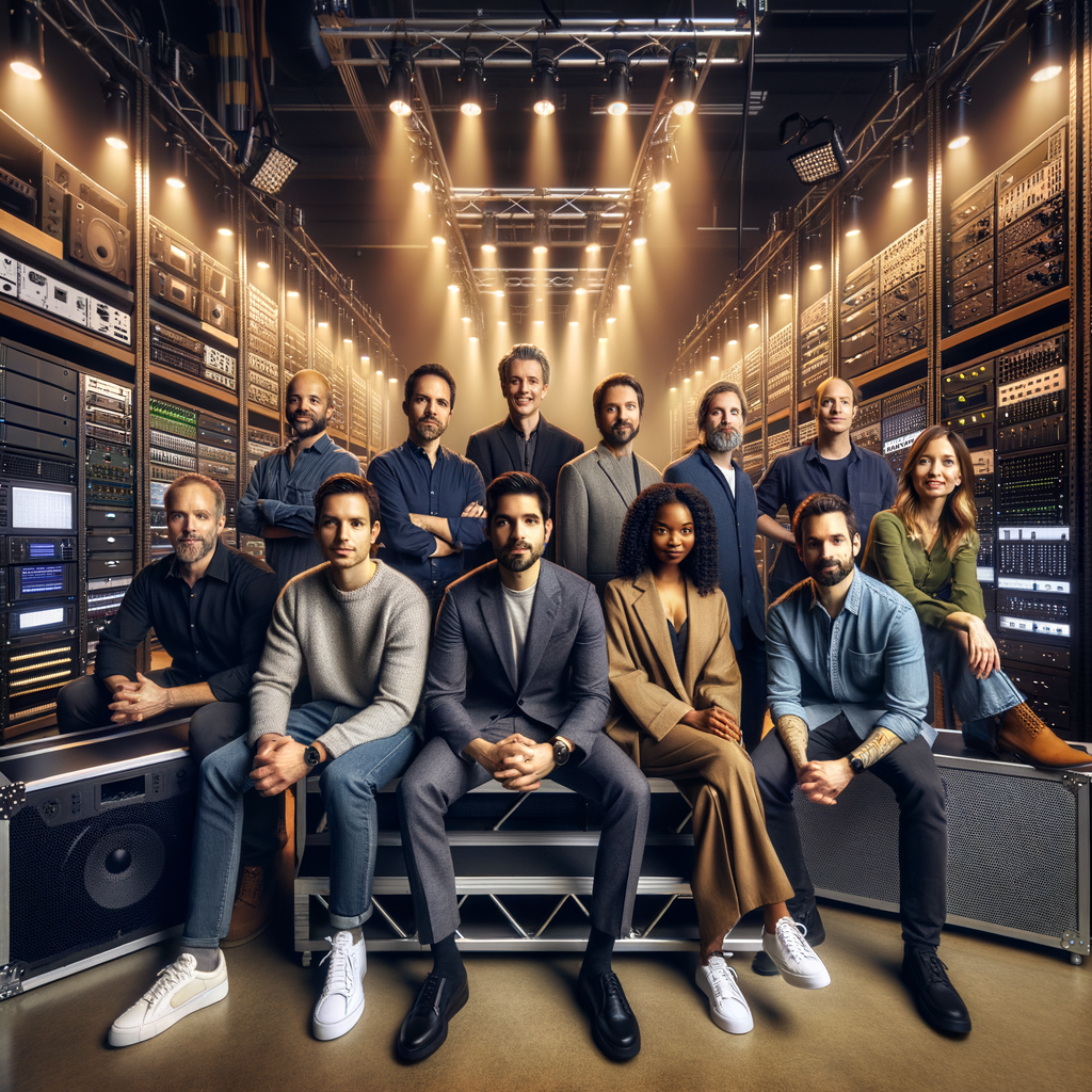 Professional audio visual services team in modern warehouse